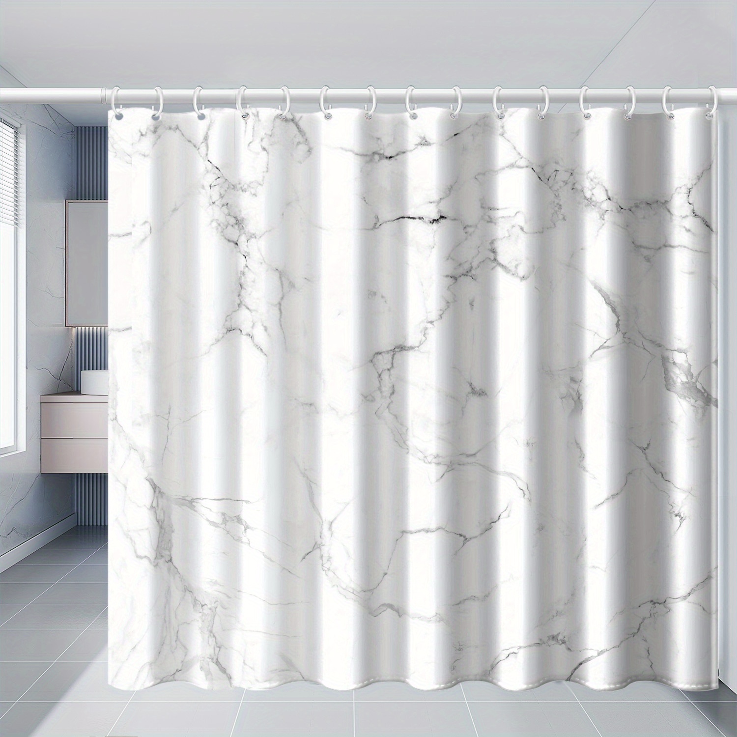 1pc Grey, Black, And Print Bath Curtain,, Artistic Style Bathroom Home Decor Shower Curtain With Hooks, Universal For , In Multiple Sizes