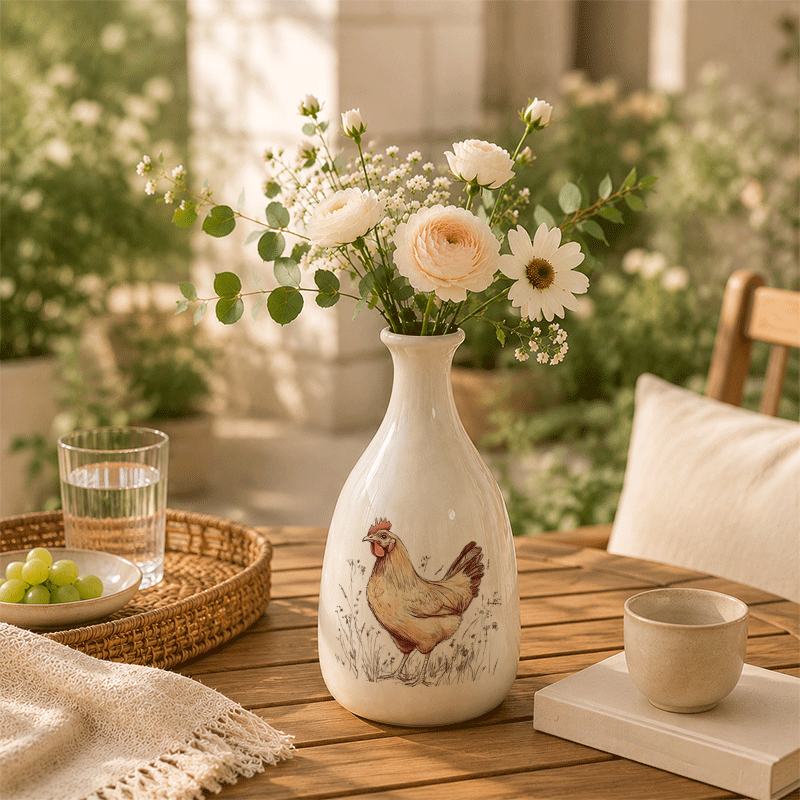 TEMU 1pc Forjn Ceramic Vase -shaped Top & Farm Chicken - Suitable For Vase For Table Centerpiece, Rustic Hen Design For Farmhouse,, Dining Table,