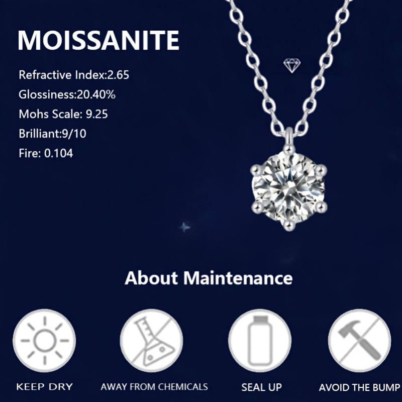 925 Silvery Moissanite Pendant Necklace with Classic Setting