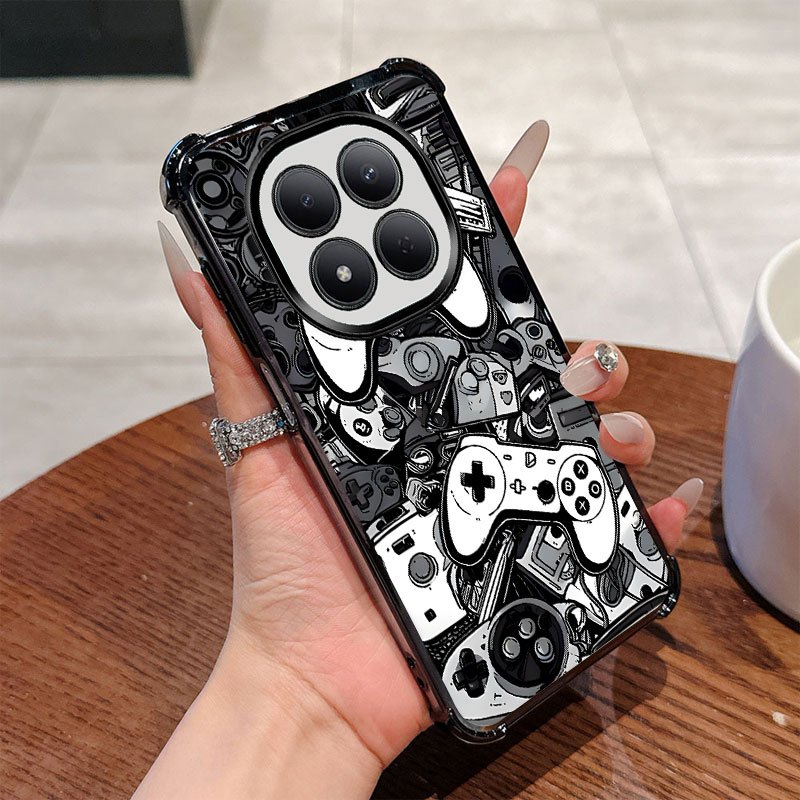 TEMU para Teléfono - Diseño Retro de Mando de Juego y Negro, Antigolpes, Transparente, Cobertura Total Negra, Adecuada para Redmi, Redmi Note 15 4G,