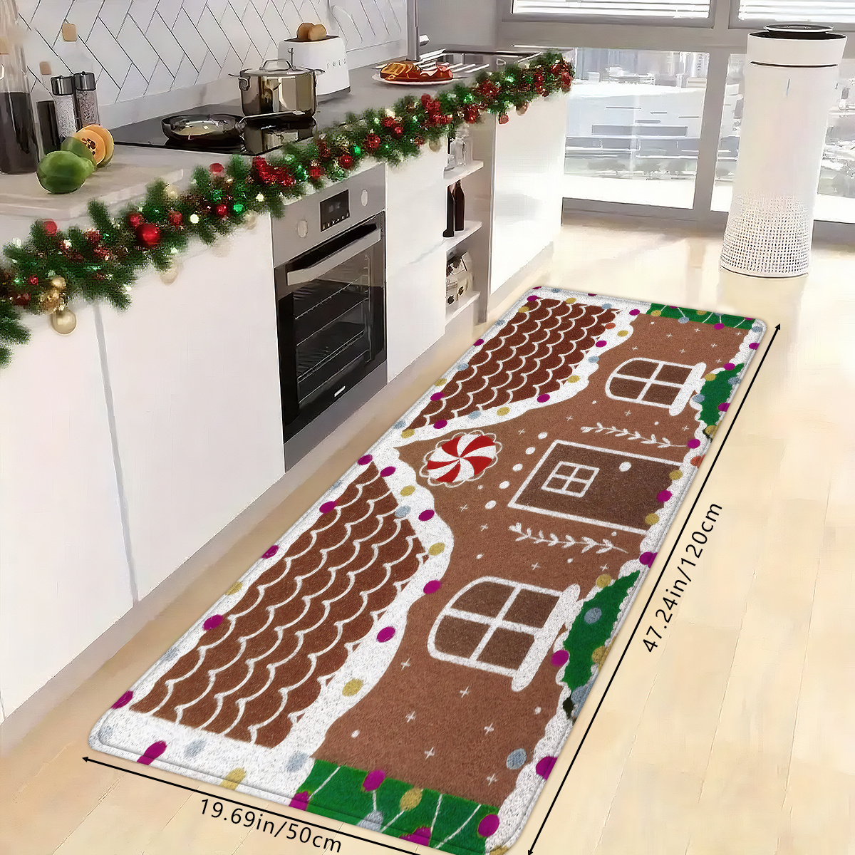 TEMU 1pc, Gingerbread House Style Christmas Themed Doormat, Cartoon Candy Decorative Pattern Entrance Mat, Non-slip Doormat For , Soft And Absorbent