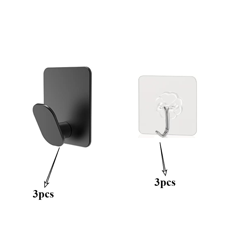 TEMU 6pcs Modern Adhesive Towel Hooks - 3 + 3 Clear Hooks - Stylish Brushed Surface, Self-adhesive Wall-mounted Design, Non-slip Structure. Suitable