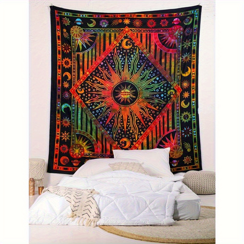 TEMU Burning Sun Tapestry Aesthetic Bedroom Tapestry Moon Planet Bostier Wall Hanging Dorm Decoration Home Decor Tapestry