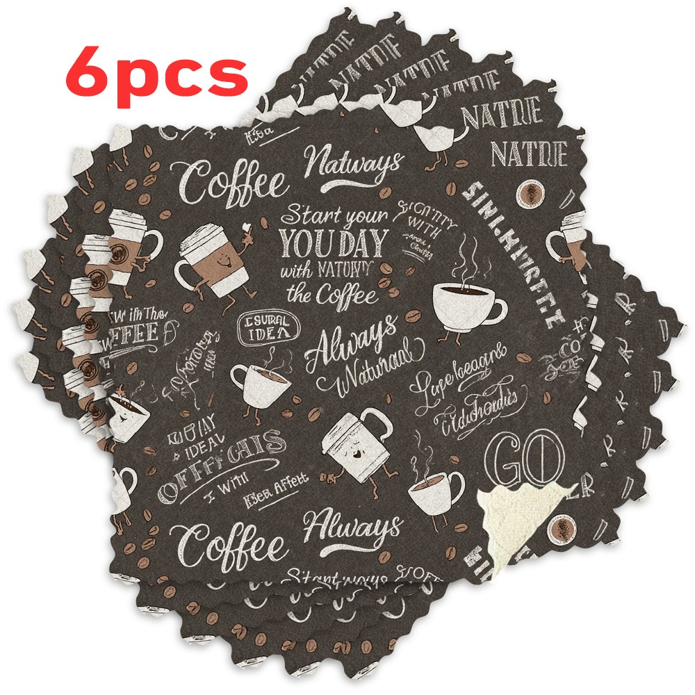 TEMU 3pcs/6pcs Reusable Coffee-themed Dish Towels Suitable For Home & Restaurant, Thickened Microfiber & Coral Cleaning Cloths, Soft Absorbent With
