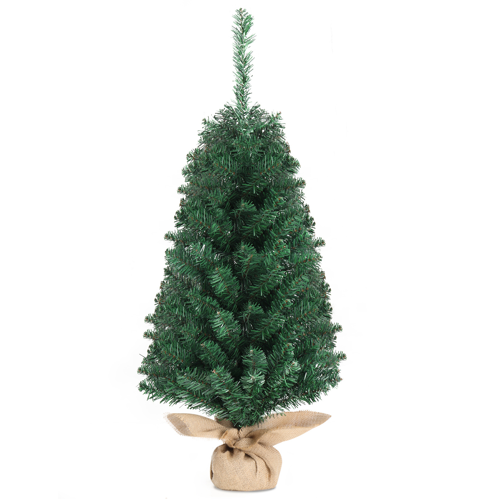 Image of 36 Inch Tabletop Artificial Mini Christmas Tree With Linen Base For Bedroom Table, Desk, Porch, Small Christmas Tree With Branch Tips For Home Holiday Decoration, Green