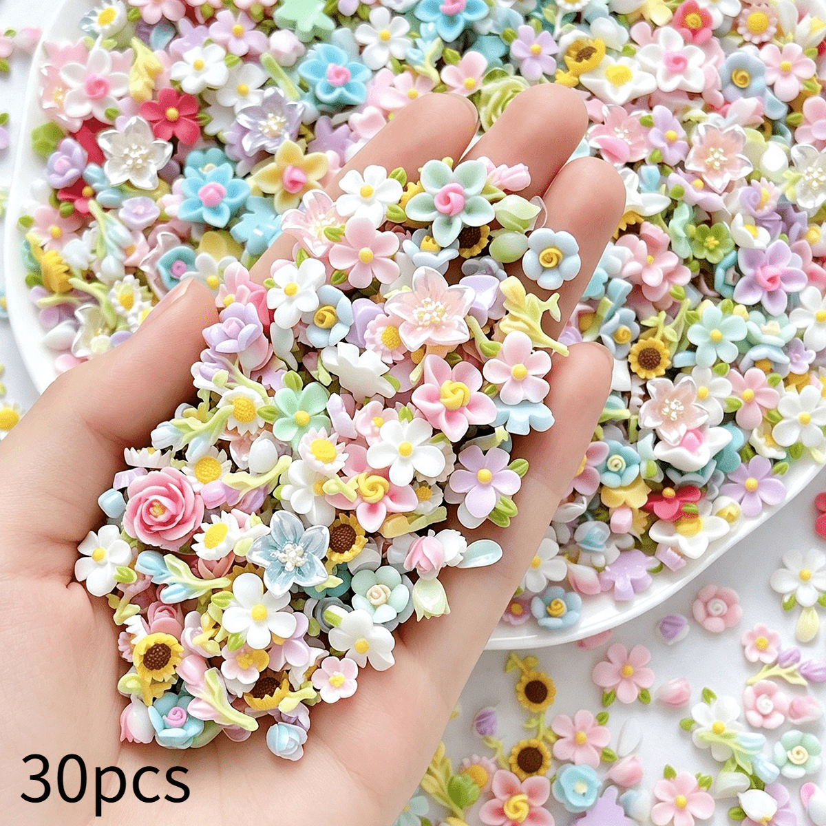 TEMU Fiori Piccoli Tridimensionali in Resina Stile Macaron , Toppe a Fiori Mini Piatto, Accessori per Custodia del Telefono con Colla Crema Fai da Te
