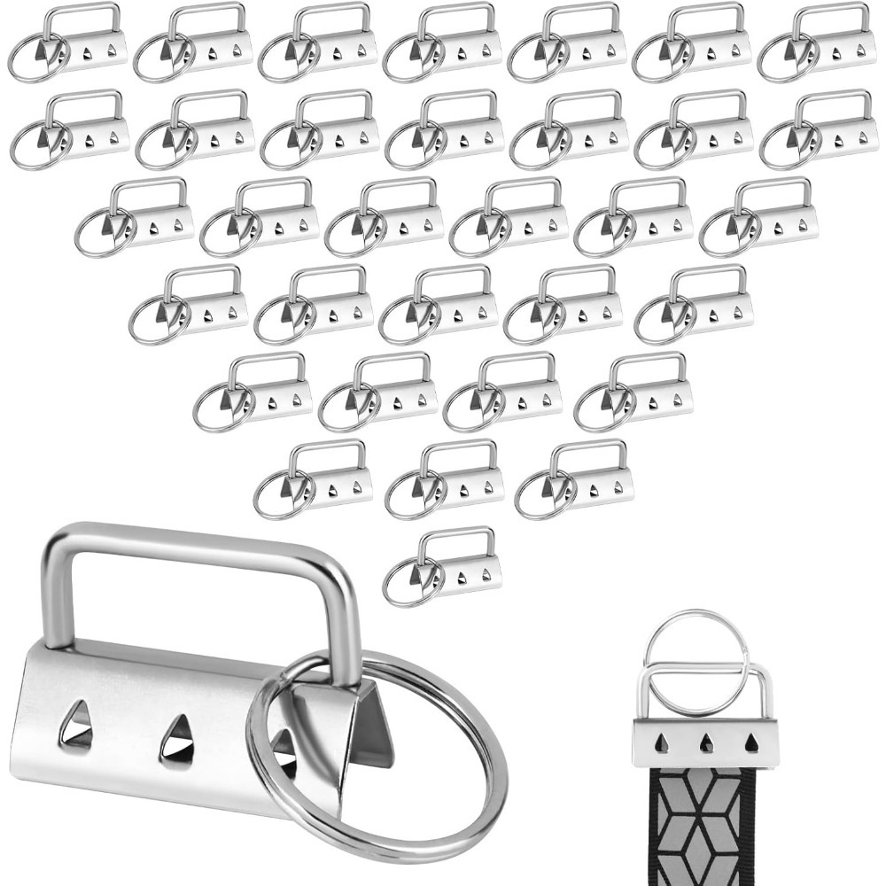 E-shop 60 Stück Silberne Schlüsselringe mit Verschluss - Metallanhänger Clips für DIY Schlüsselanhänger, Handgelenkriemen & Lanyards - Bastelbedarf für
