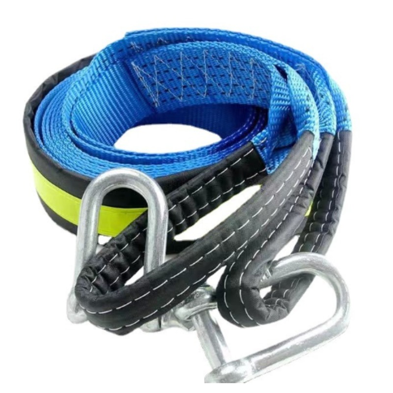5 Meters 8 Ton Capacity Blue Reflective Tow Rope Heavy Duty Vehicle Towing Strap