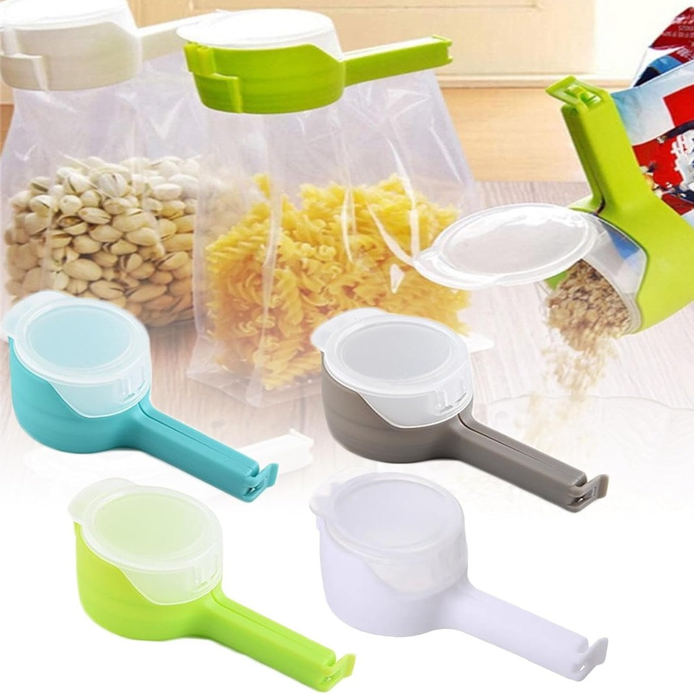 

4pcs Set Reusable Bag Clips With Pour - Food Sealing Clamps For Snacks & More, Kitchen Gadgets