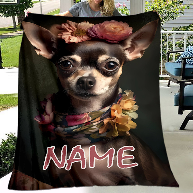 

Custom Chihuahua Name Soft Flannel Throw Blanket - Cozy & For All , Ideal For , Camping & Travel, , Polyester, Gift