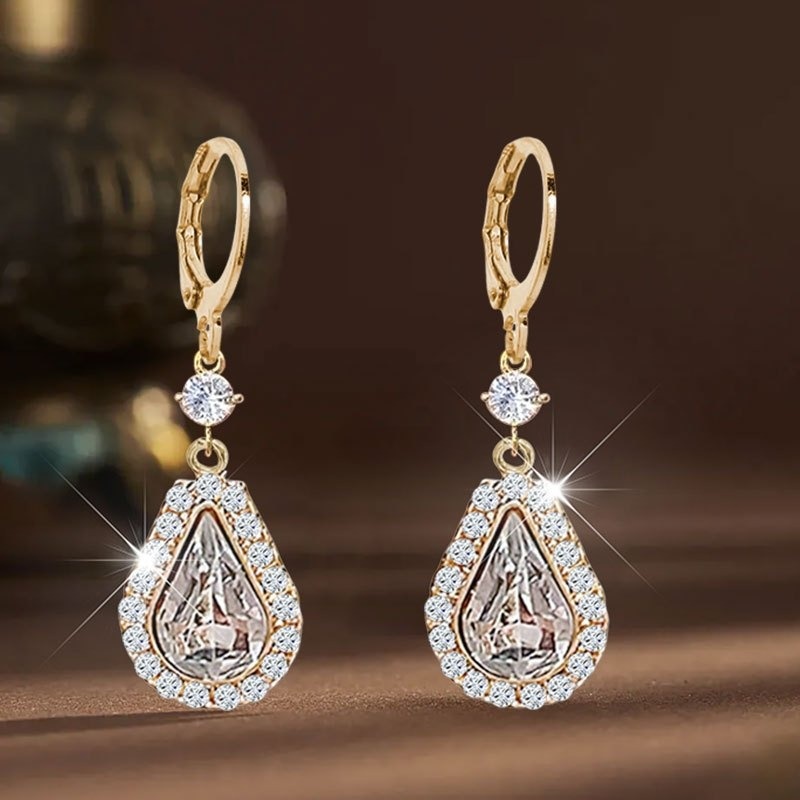 TEMU Golden Cubic Synthetic Zirconia Water Earring For Women, Luxury Delicate Pendant Earring, Casual Vacation Wear, Elegant Jewelry, For Women