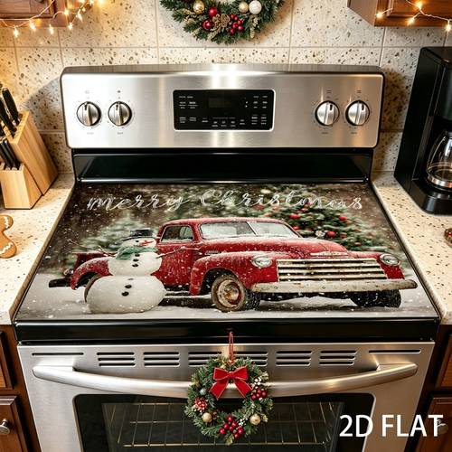 1pc 2d flat vintage snowman christmas stove top cover heat resistant mat easy to clean non slip durable seasonal home decor holiday rv decor seasonal decor