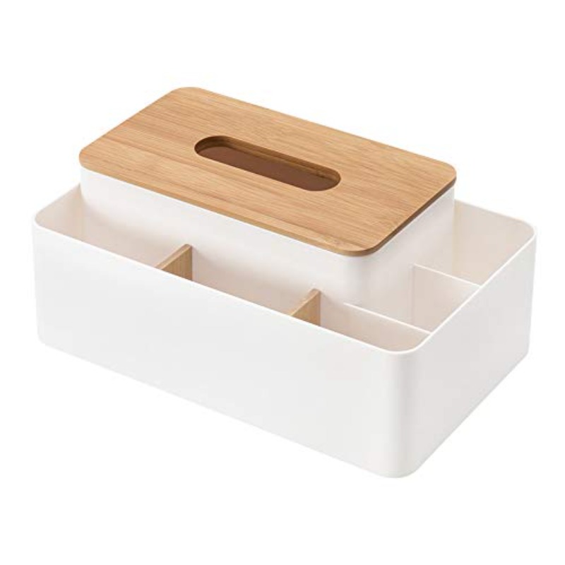 modern white &   tissue box organizer with bamboo lid - multifunctional rectangular storage dispenser with 5 compartments, durable ps & bamboo construction for home, office, dresser - space-saving tissue holder with   & open shelf design, easy- , compact organizer for tissues, pens, remotes, phones, and more, tissue box with storage, craft tissue box, modern tissue box holder, tissue box holder with storage, resin tissue box holder Product details 0