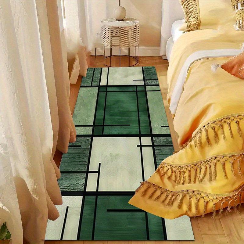 TEMU Soft Thickened Area Rug, Modern Easy Geometric Pattern Carpet, Green And Beige Colorway, Machine Washable, Non-slip, Soft And Comfortable,