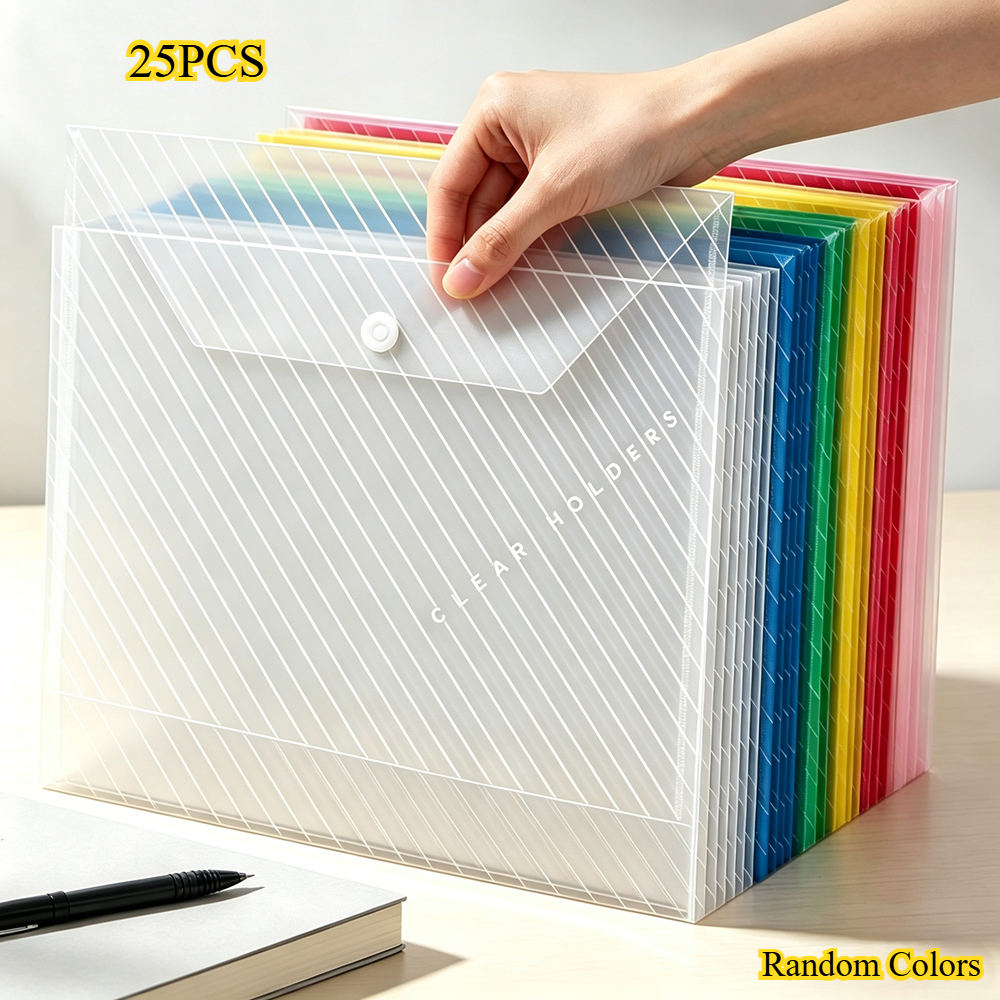 TEMU 25pcs Random Snap Button File Folders, Durable Pp Plastic Document Envelopes Area, Multipurpose File Organizer For Office & School Paper Storage