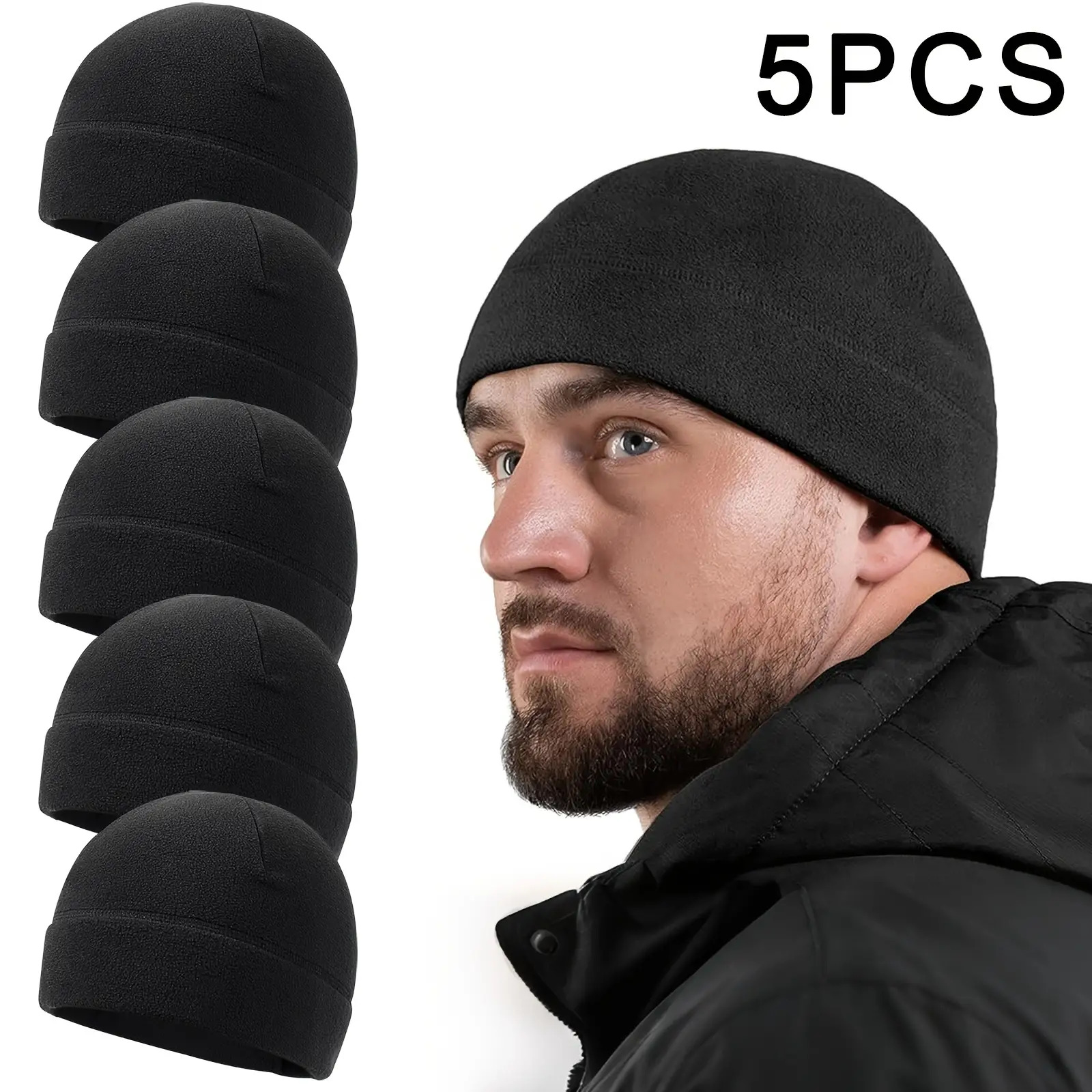 5pcs Men's Winter Beanie Hats (elastic Liner, Soft And Windproof), Warm Without Bulk And , For Cycling, Jogging And Outdoor Sports, Without Battery