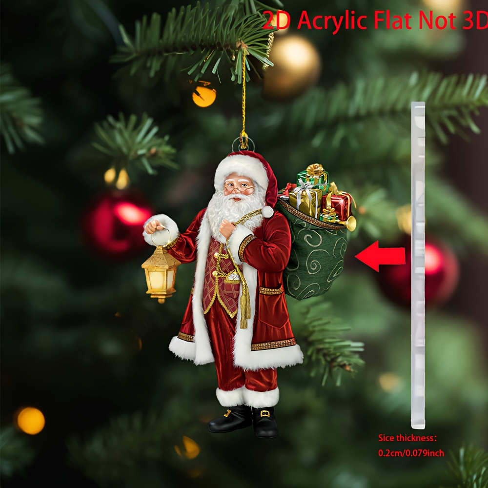 TEMU Decoración 2D - Decoración Acrílica 2D de Papá Noel - Decoración Navideña y Dorada Adecuada para Árbol de Navidad, Hogar o Exhibición de ,