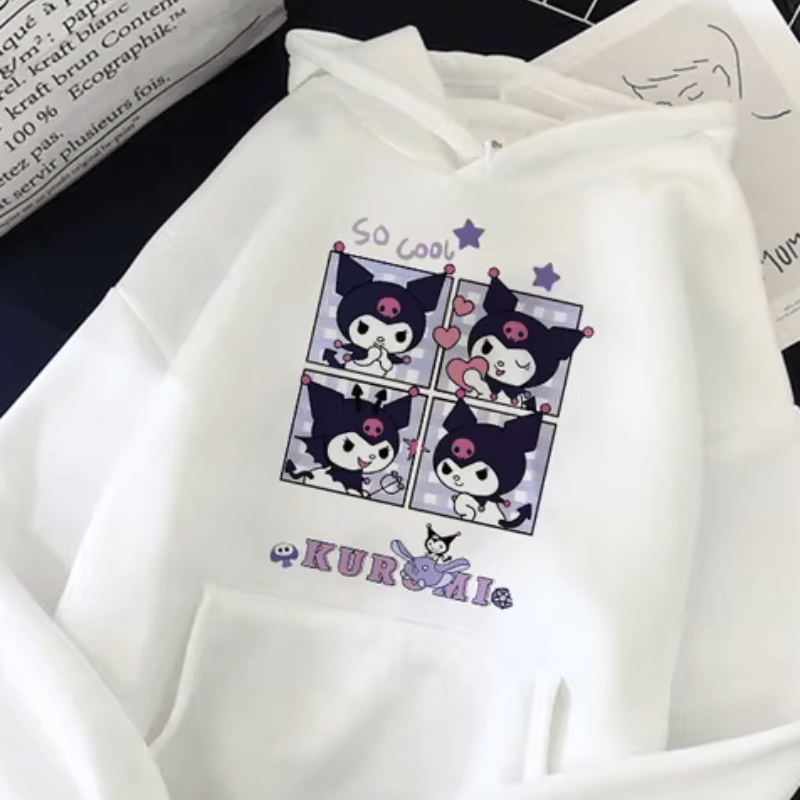 

Sweat à Capuche Imprimé Kuromi Sanrio pour Femme - Sweatshirt Décontracté en Polyester Confortable avec Cordon de Serrage & Poche , Lavable en Machine, pour & l'Hiver, Pull à Capuche