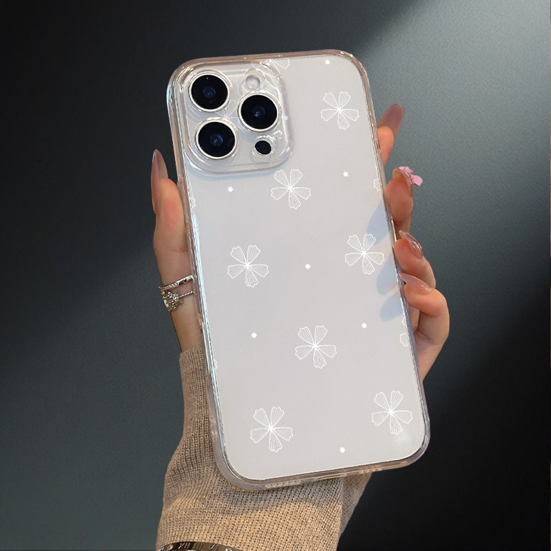 prozorna mobilna ovijalka z motivom votlih belih cvetov, primerna za iPhone 16 16-Pro, 16-PrоMax; Pro; 15-ПроМаx; 14 /14 Prο ;14 Ро Мах; 13 -13