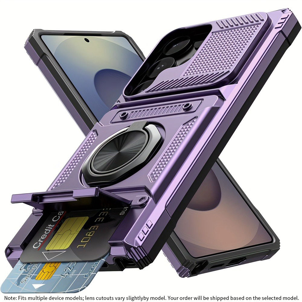 TEMU Phone Case - Heavy Duty Shockproof Hard Phone Case With Slots And 360° Rotatable Stand Compatible With Galaxy S26 Ultra S26 S25 S25 Plus S25 Fe