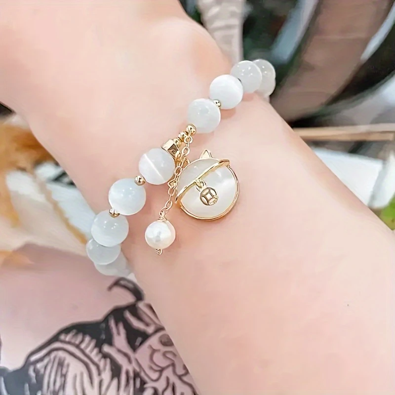 1pc delicate opal beads bracelet with delicate shaped pendant details accessory unisex suitable or special occasions best friend hand women ornament details 4
