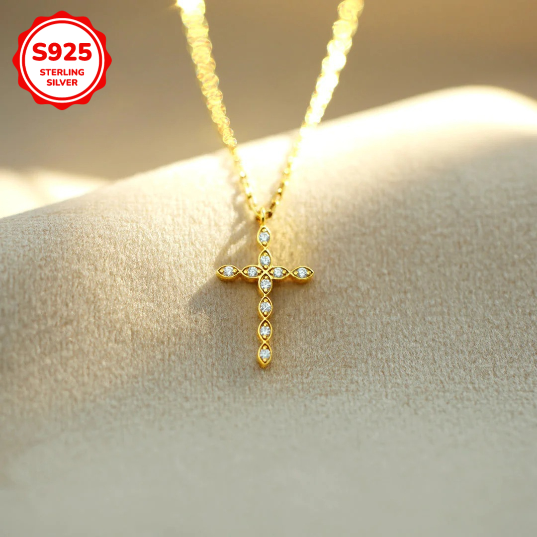 925 Silver Cross Necklace with Synthetic Zircon, Gift for Girlfriend
