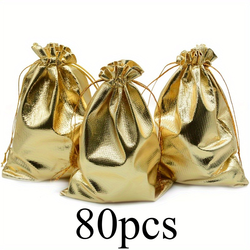 TEMU Cadeau Voor Haar/Hem 80 stuks Heavy-Duty Gouden Touw Mesh Sieraden Tas, Geschikt voor Bruiloften, Kerstcadeaus, Snoep- en Chocoladetaartzakken,