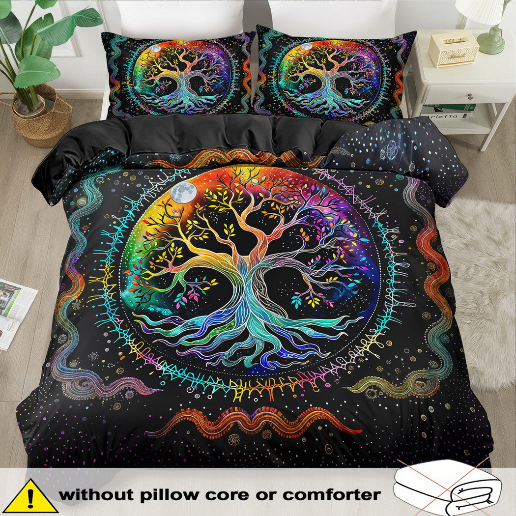 TEMU Plant Theme Duvet Cover Set - 2/3pcs, Soft Comfortable Breathable, Colorful Tree Of Printed Bedding, Tree Of Duvet Cover Set, 100% Polyester