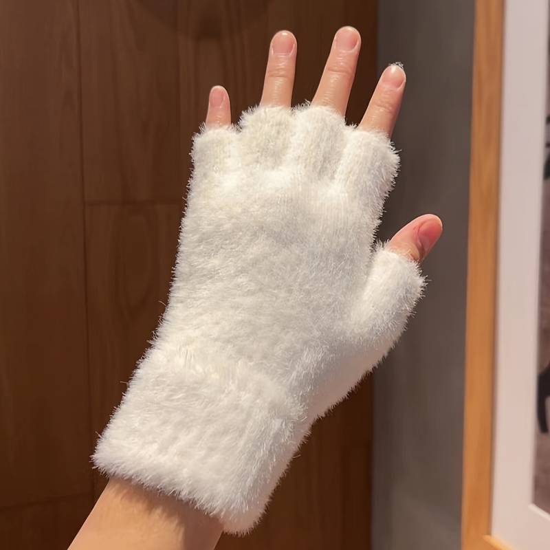 Cozy & Cute Fingerless Gloves For Women – Fluffy Fleece Lined, Solid Colors (Grey, Navy, Black & More)