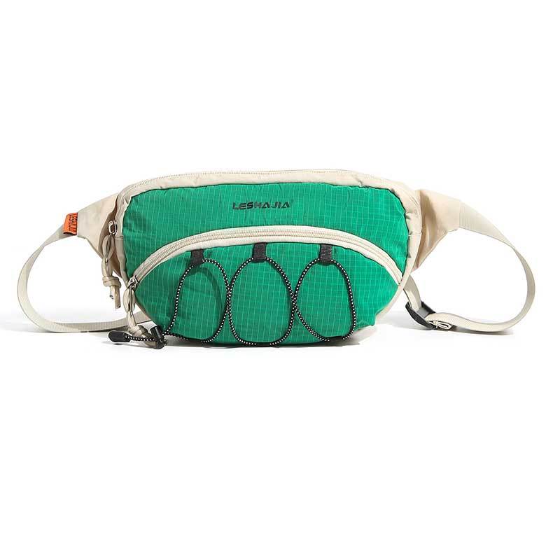Outdoor Techwear Color-Block Mesh Waist Bag, Multi-Layer Storage