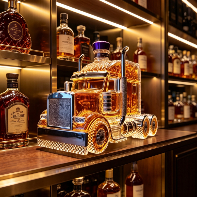 Image of Handmade Heavy Truck-shaped Glass & Wine Bottle - High- Suitable For , Cave Gifts, Truck-themed Decor, Hand Washable Glass Bottle For Liquor Display, Men'
