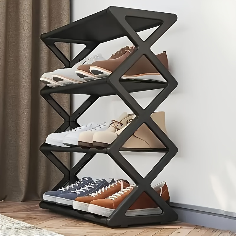 TEMU 4- Plastic Folding Shoe Rack, -saving -mounted , Can To 12 , Retail Display For Various