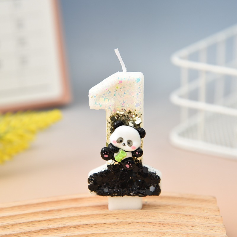 Image of New Birthday Number Candles Cute Panda Creative Animal Sticker Cake Decoration Candles Anniversary Celebration Decoration Candles