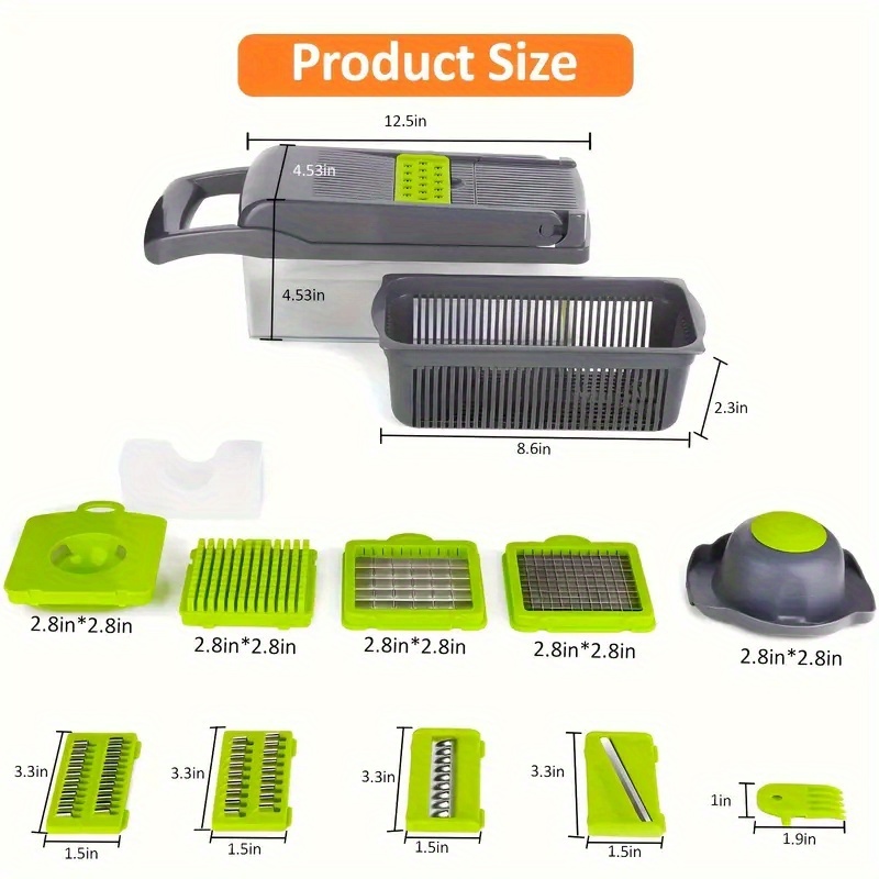   16pcs manual vegetable slicer set multi function chopper slicer grater with adjustable blades extra large basket no electricity needed kitchen prep tool details 4