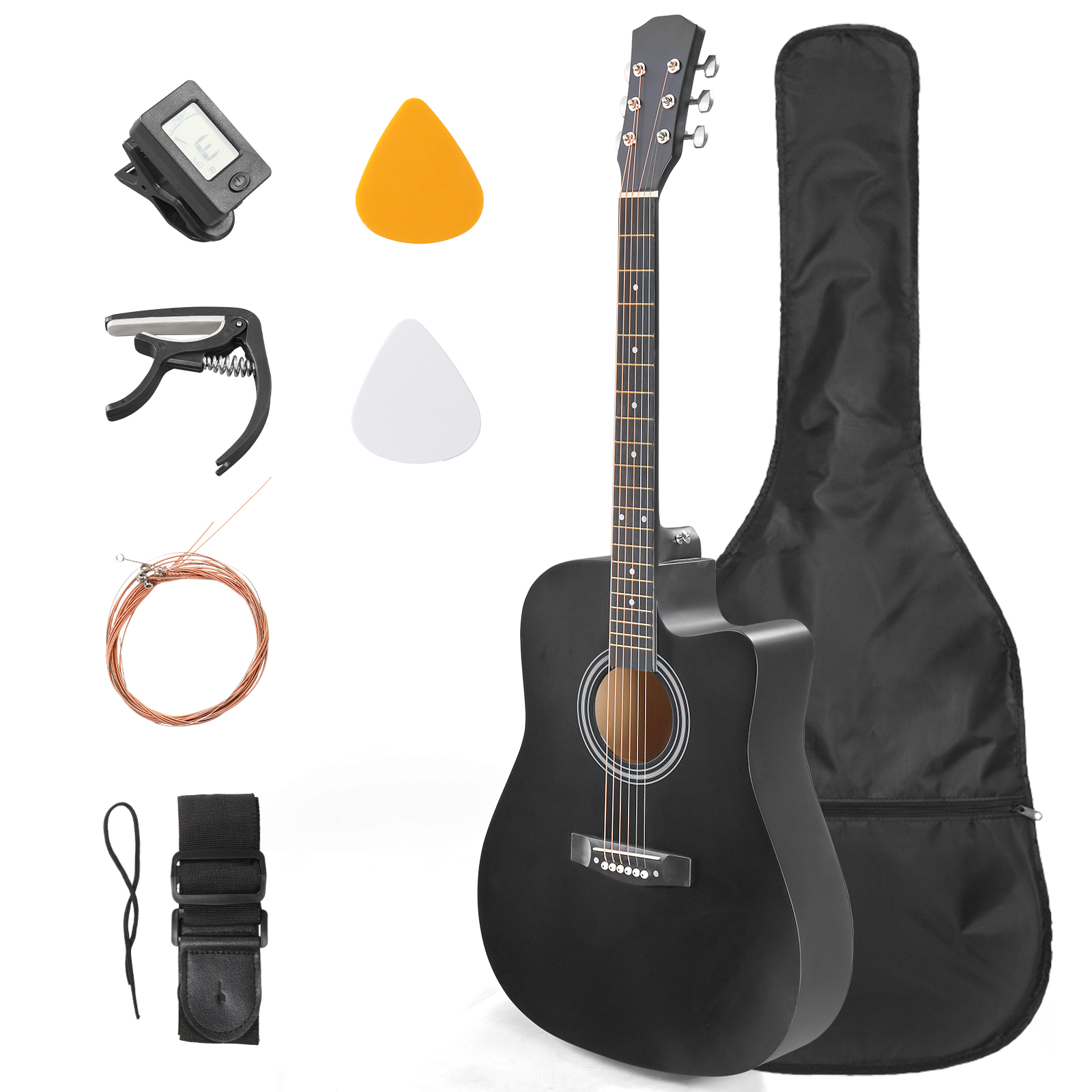 A 38-Inch Acoustic Folk Guitar Made of Basswood wi...