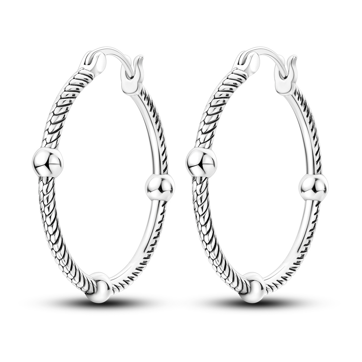 

925 Pure Silvery Three-ball Snake Bone Pattern Earrings With Zirconia Round Original Pendant Women's Jewelry Earrings