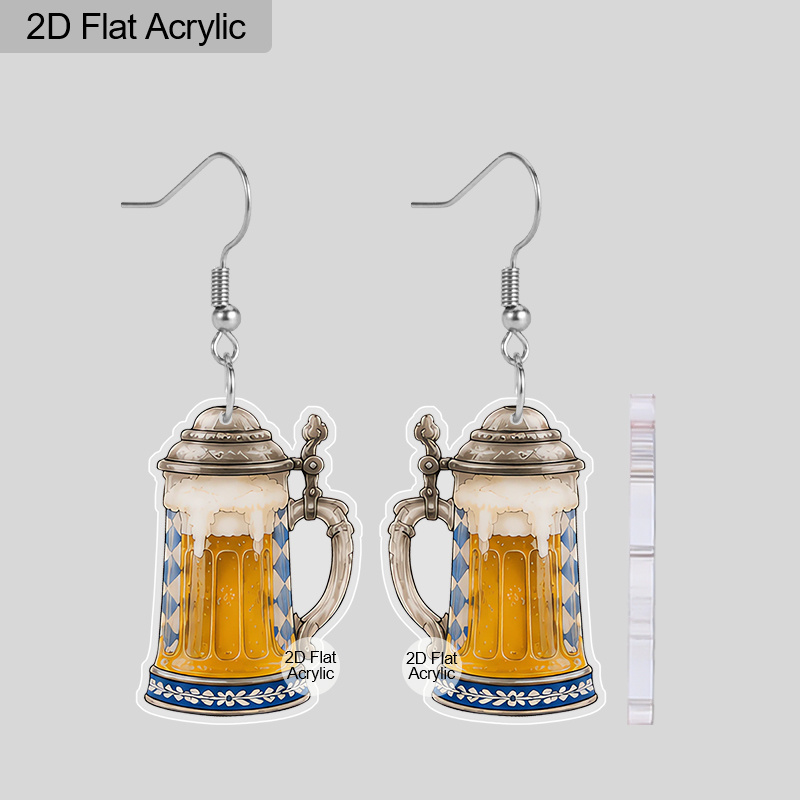 TEMU 2d Flat, Vintage Oktoberfest Beer Cup Acrylic Earrings, Design Jewelry For Women, Lightweight Everyday And Party Earrings, Prost Cheers