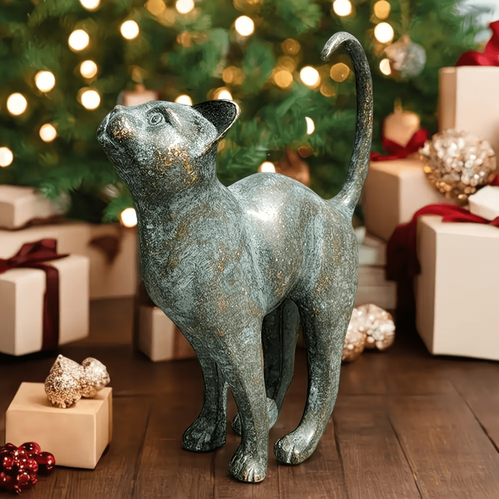 TEMU Charming Bronze- Resin Cat Statue - Realistic Outdoor Garden Sculpture, Intricately Detailed, No Power Required, Courtyard And Yard Decor, Cat
