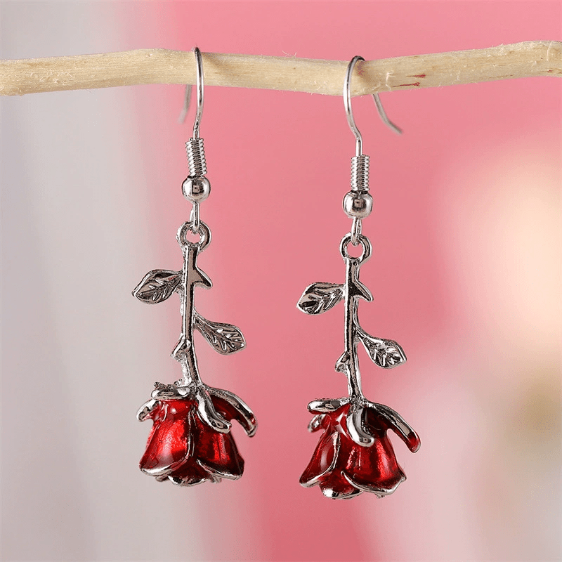 E-shop 2 Stück Vintage Romantische Dreidimensionale Rosen Halloween Ohrringe Kreative Öltropfen Blumen Hängeohrringe Ideal für den , Mardi Gras,