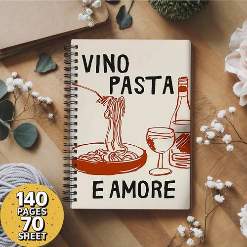 vino, pasta, e amore : un journal pour - cahier spirale pour les amateurs de vin et de pâtes, parfait pour , et les amateurs de nourriture, journalisation des aliments | livre à spirale | couverture durable, cadeaux pour les amateurs de vin
