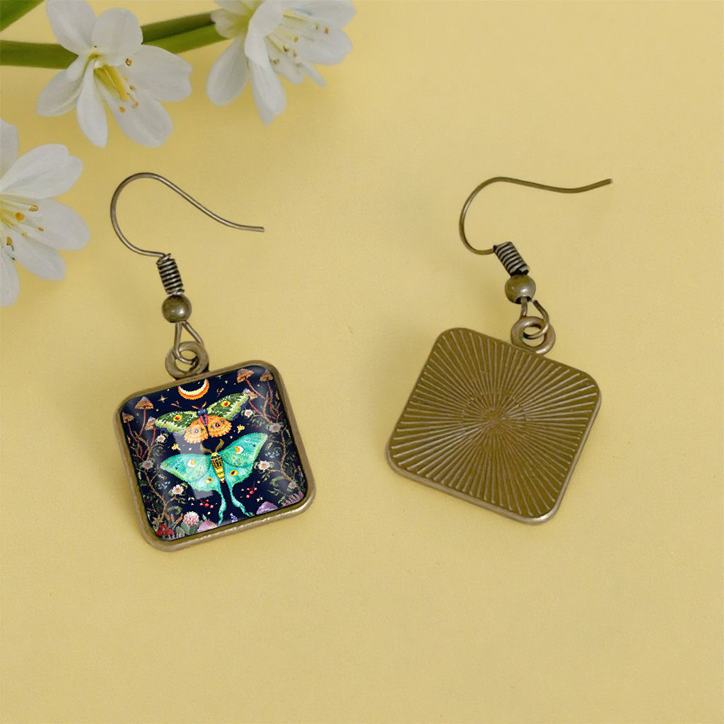 Retro Moon Butterfly Flowers Heart Shaped Earrings