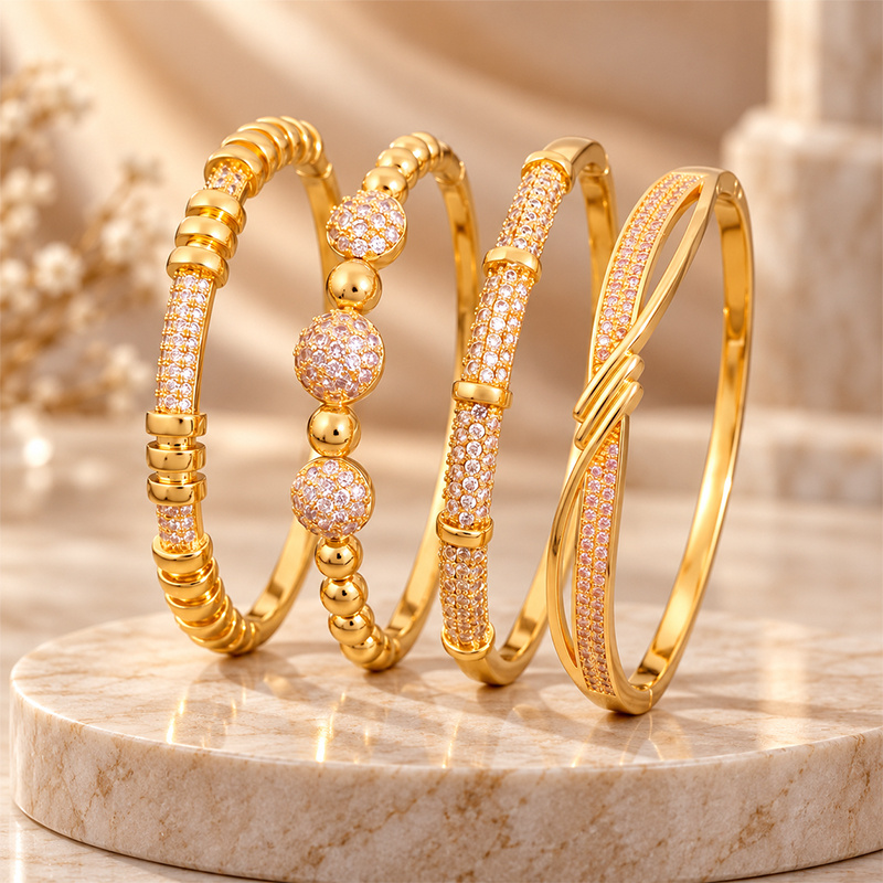 Soft Pink Tone 4pcs Open Bangle Set, Elegant Stacking Jewelry