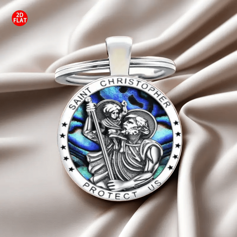 TEMU Llavero Protector de San Cristóbal - Llavero de Viaje con Inscripción "PROTEGENOS" - Adorno para Coche, Etiqueta para Bolso - Regalo Religioso