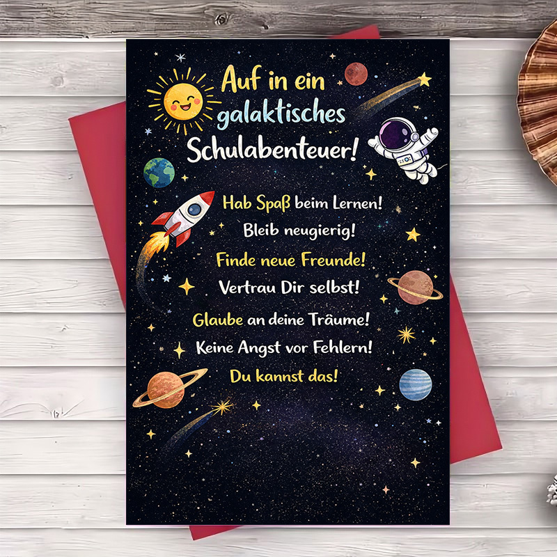 TEMU (one Envelope And 1 Greeting Card) Encouragement Greeting Card Astronaut Rocket Theme Back To School Congrats Motivational Message For Students