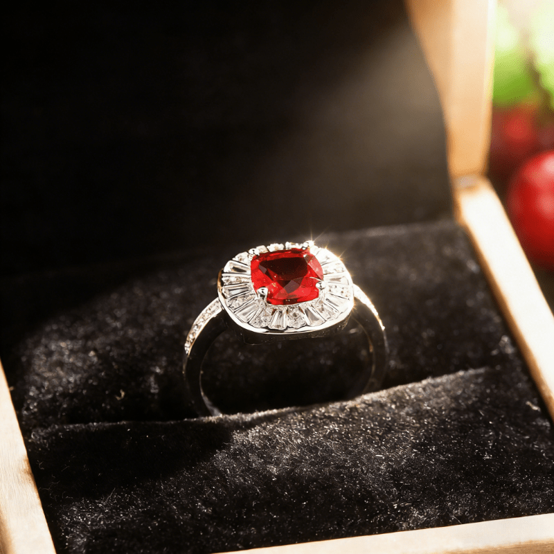 Unisex Elegant Red Zirconia Gemstone Ring, Daily Wear
