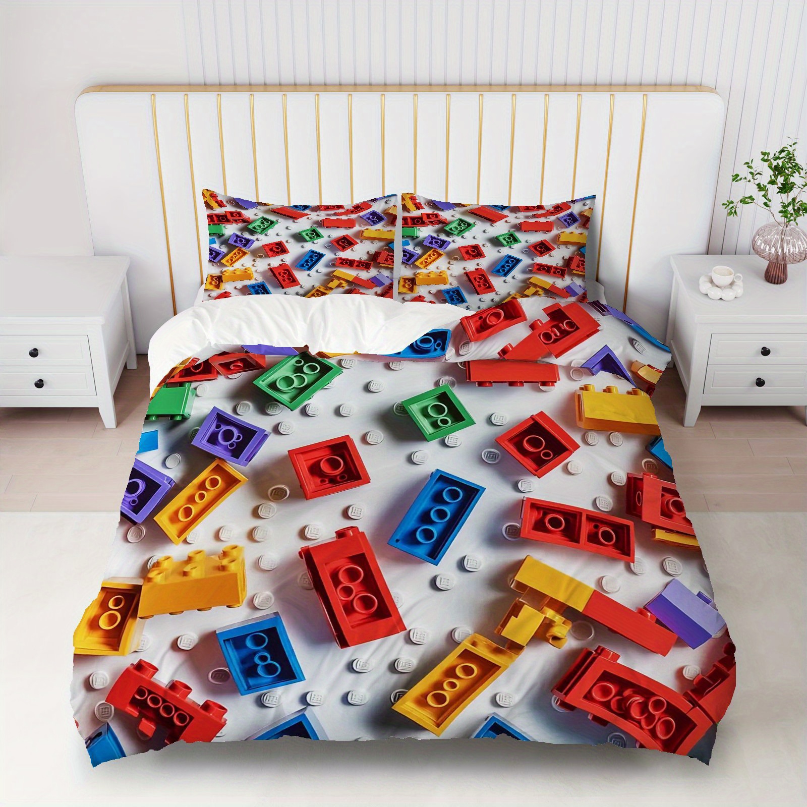 TEMU 3pcs Duvet Cover Set, 1 Duvet+2 Pillowcases (without Filler), Building Blocks Theme, Holiday Bedding Set, Colorful Building Blocks Suitable For