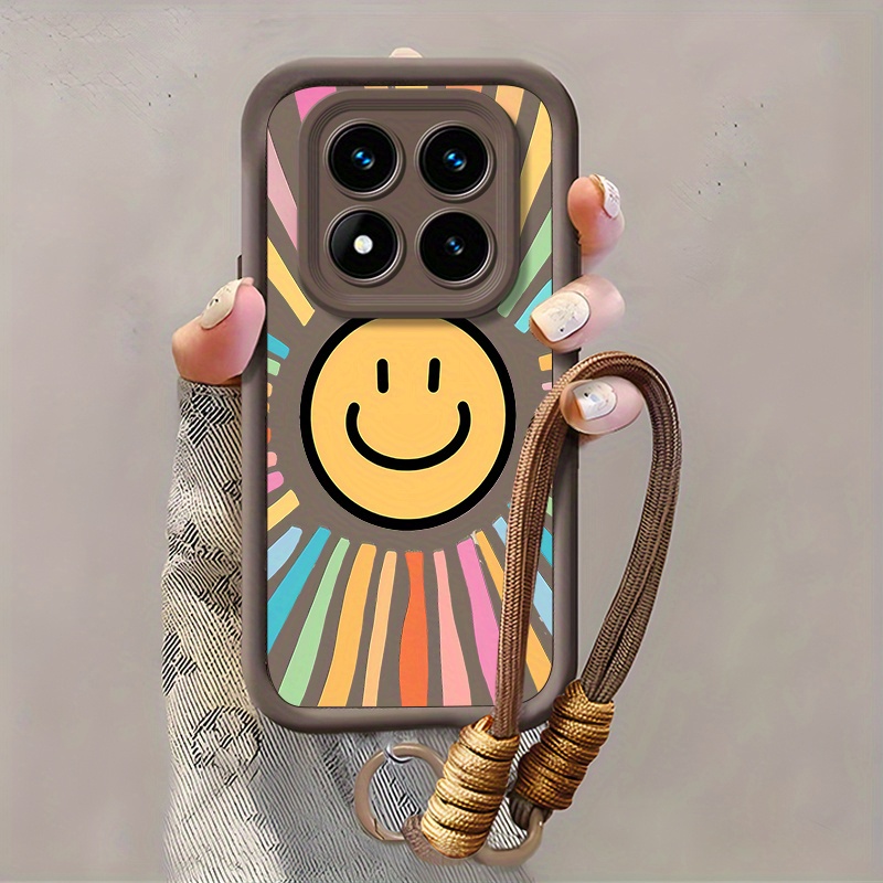 TEMU Fundas de teléfono con cara redonda a rayas adecuadas para Xiaomi, adecuadas para Redmi Note 14 Pro 5G, con cordón adecuada para hombres como