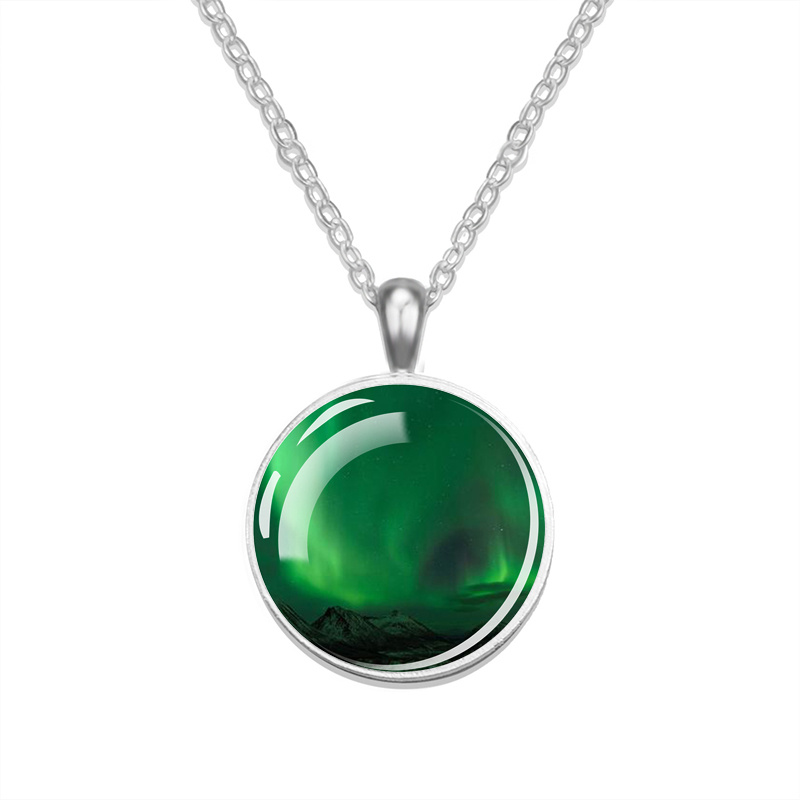TEMU 1pc Aurora Theme Northern Lights Romantic Glass Cabochon Necklace Art Exquisite Jewelry Pendant Necklace Gift