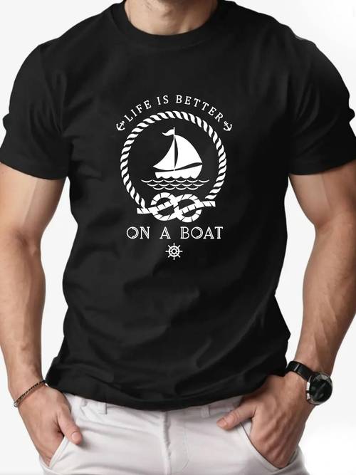 mens summer casual short sleeve t shirt with a sailing pattern
