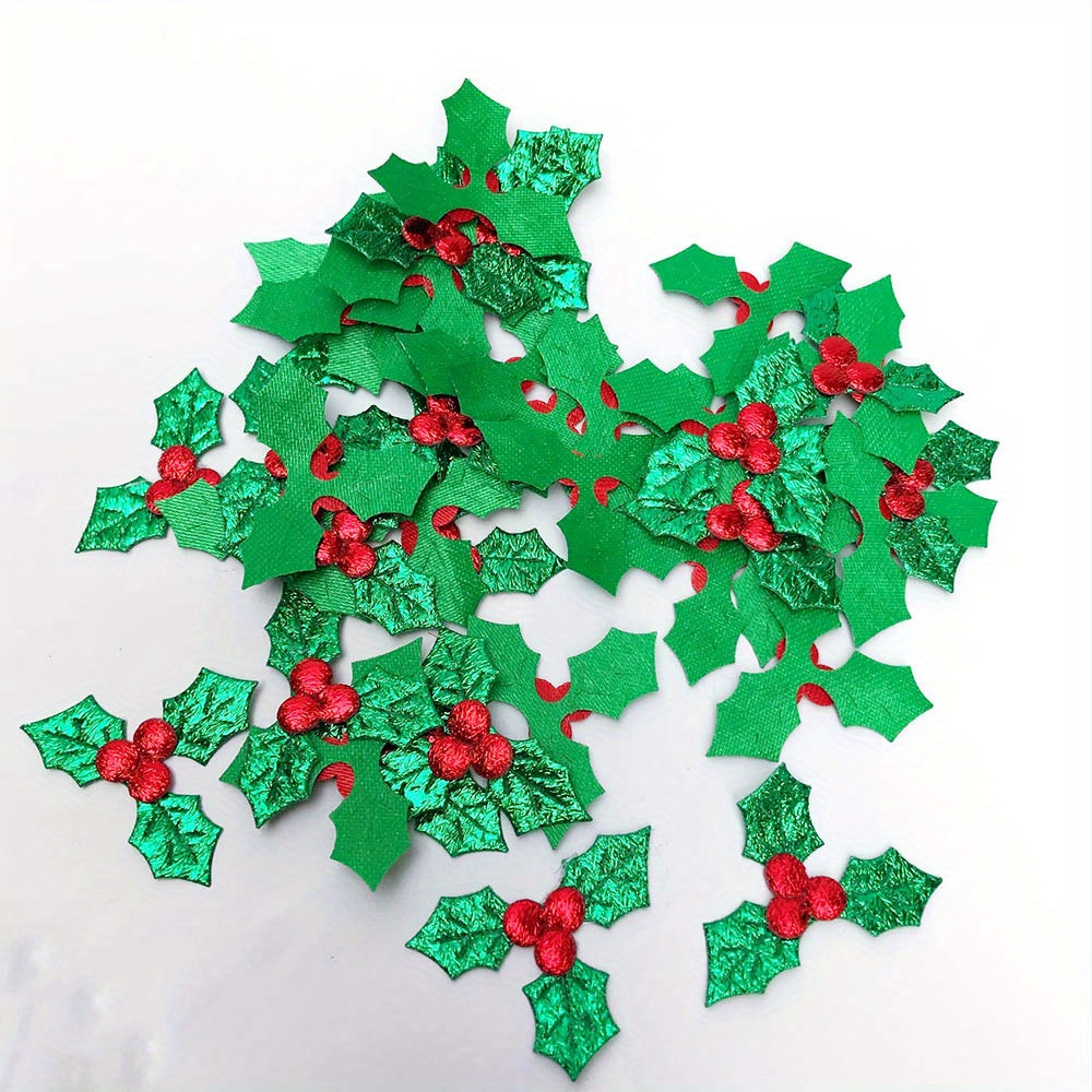 

30/80pcs Holly & Berry Embellishments - Mini Sequin Leaf Crafts For Christmas Wreaths, Diy Ornaments, Gift Tags & Party Decorations Holiday Decorations